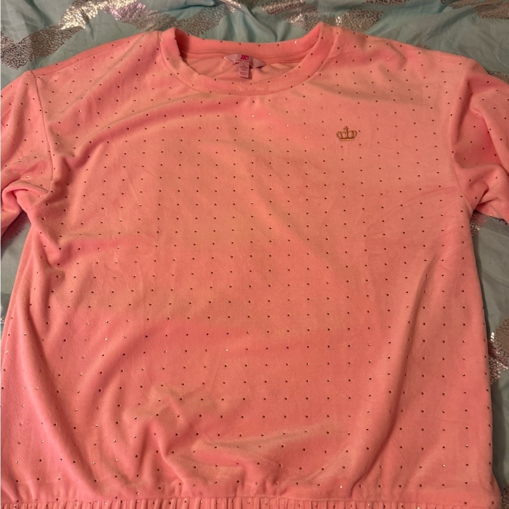 Girls Juicy Couture Velour Soft Pink Top with Gold Polka Dots- Size XL (16)